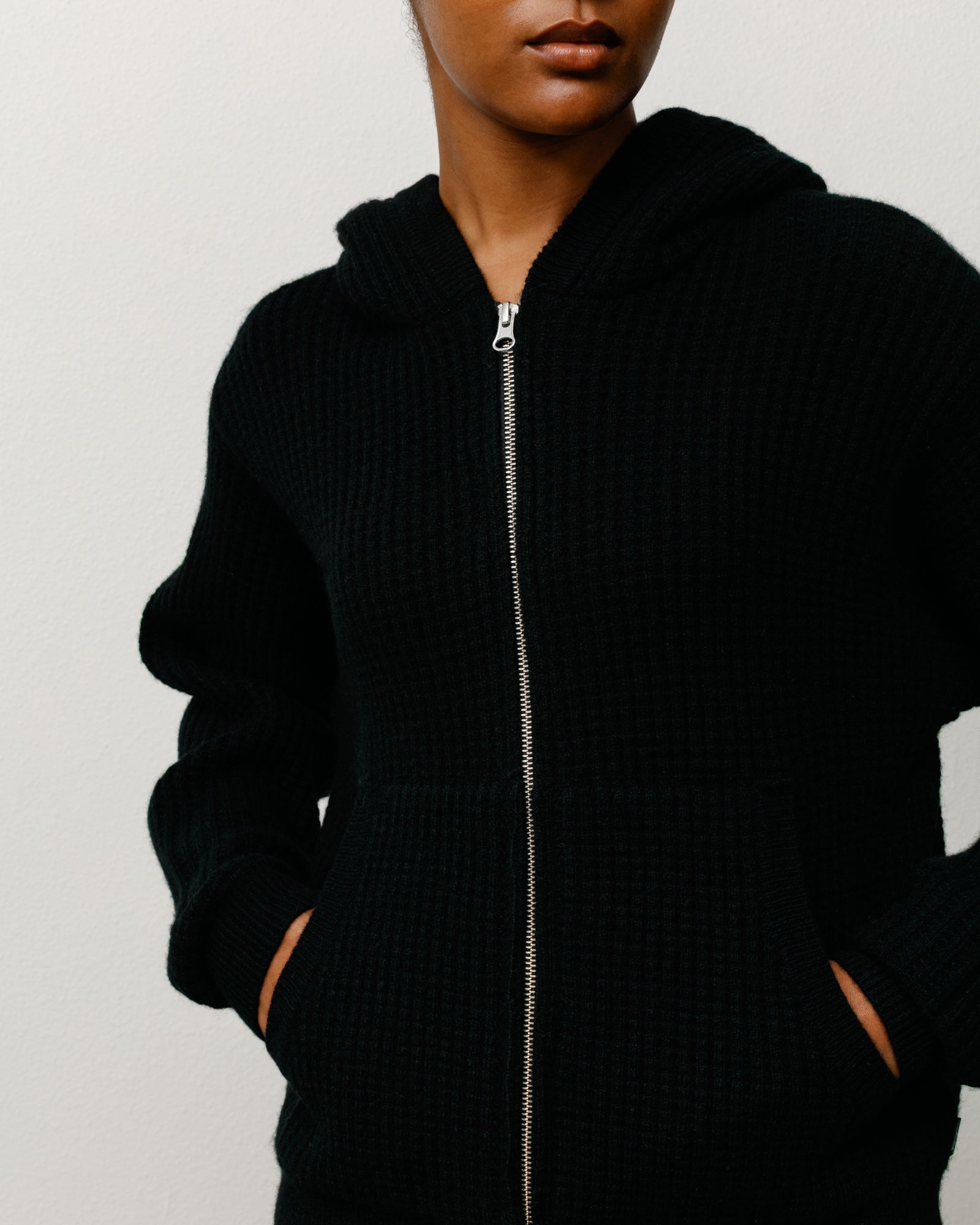 Alternative view of WAFFLE CASHMERE ZIP HOOD SWEATER