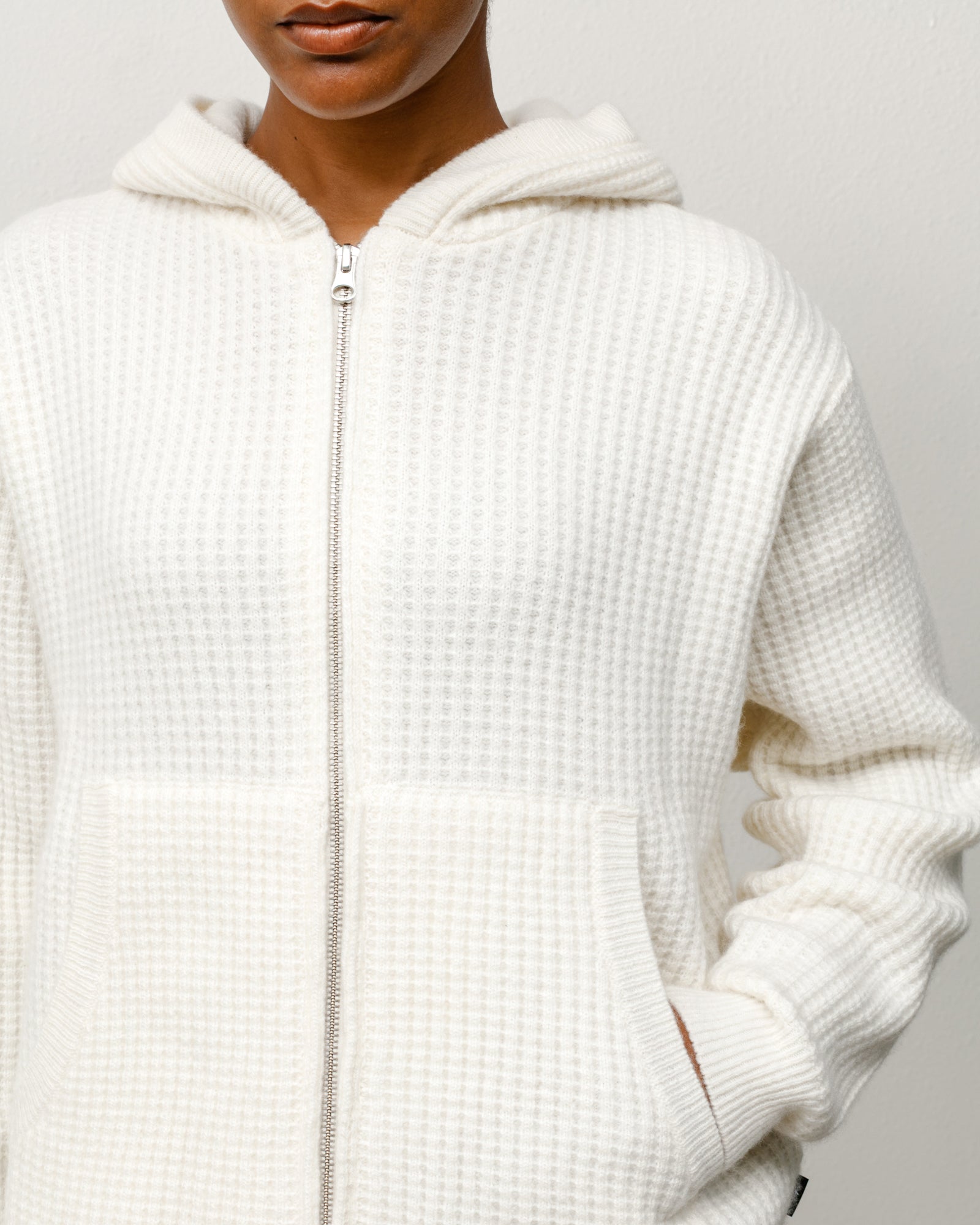 Alternative view of WAFFLE CASHMERE ZIP HOOD SWEATER