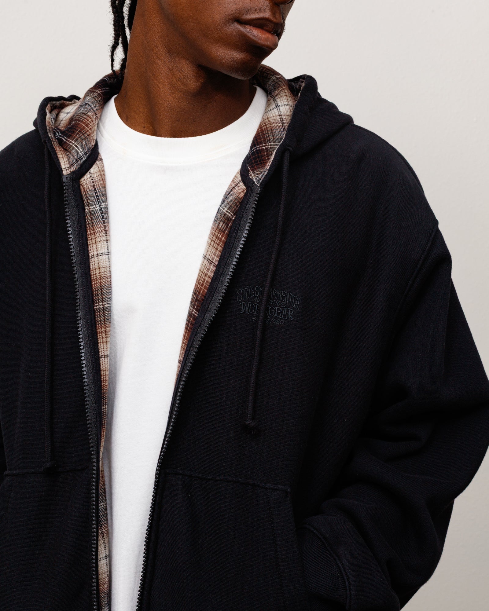 Alternative view of PLAID LINED ZIP HOODIE